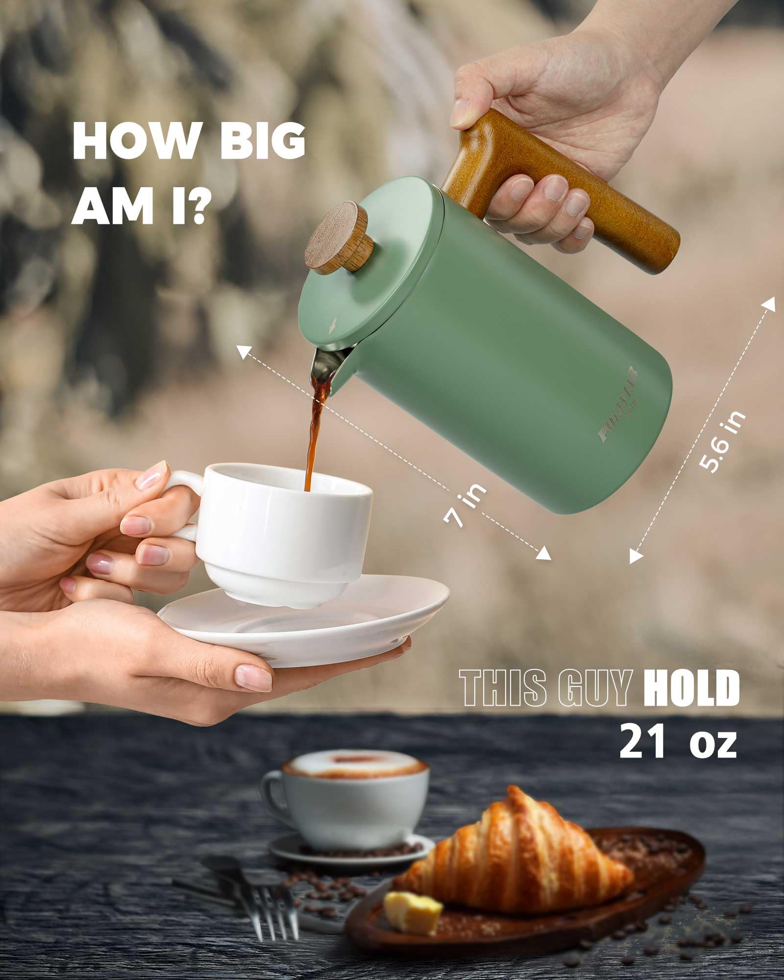 Poliviar French Press Coffee Maker – 600ml Insulated Stainless Steel