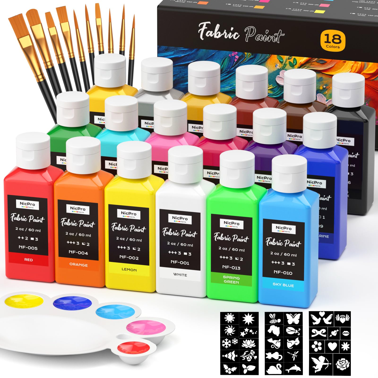 Nicpro 18 Colors Fabric Paint Set - Permanent Textile Paint for DIY