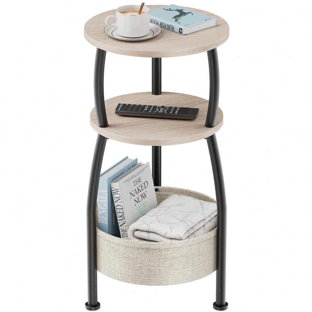 Yuede Round Side Table, 3 Tier Bedside Table, Small End Table with Fabric Basket, Coffee Table for Living Room, Bed Room, Small Space, Easy Assembly - image 1