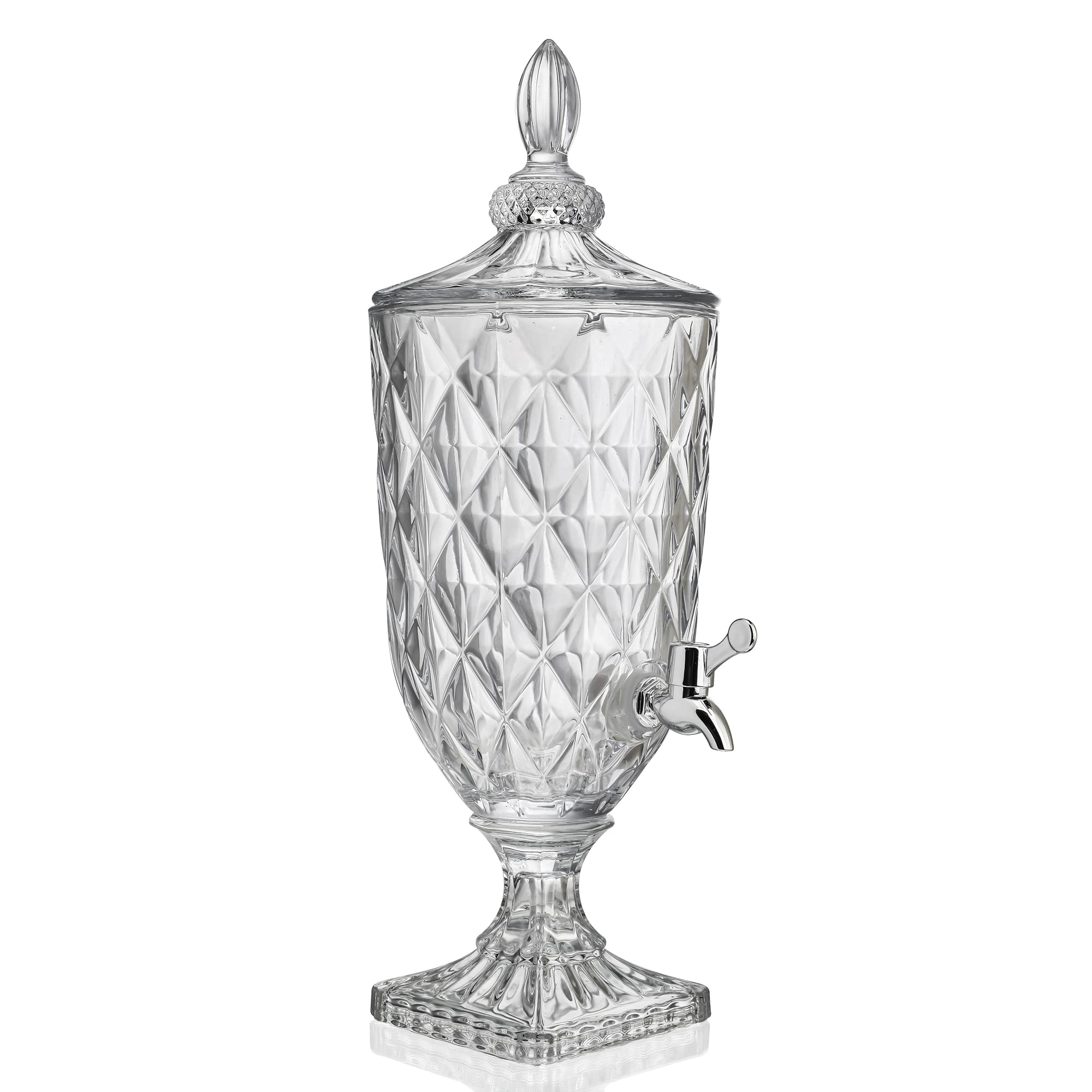 0.8 Gallon Glass Drink Dispenser | Diamond Pattern Beverage Server