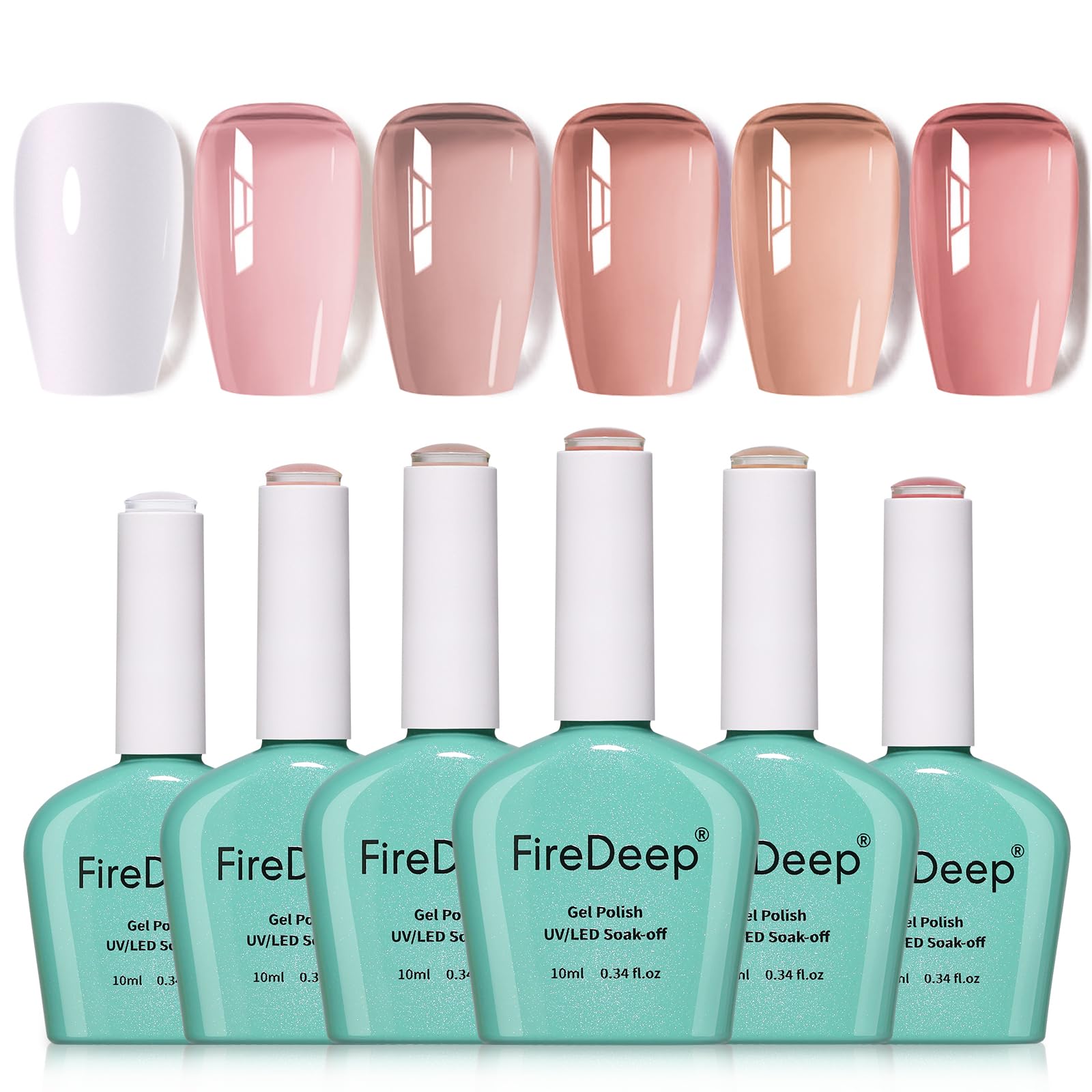 Firedeep 6 Colors Gel Nail Polish Set | Hema Free Pink & Nude (10ml)