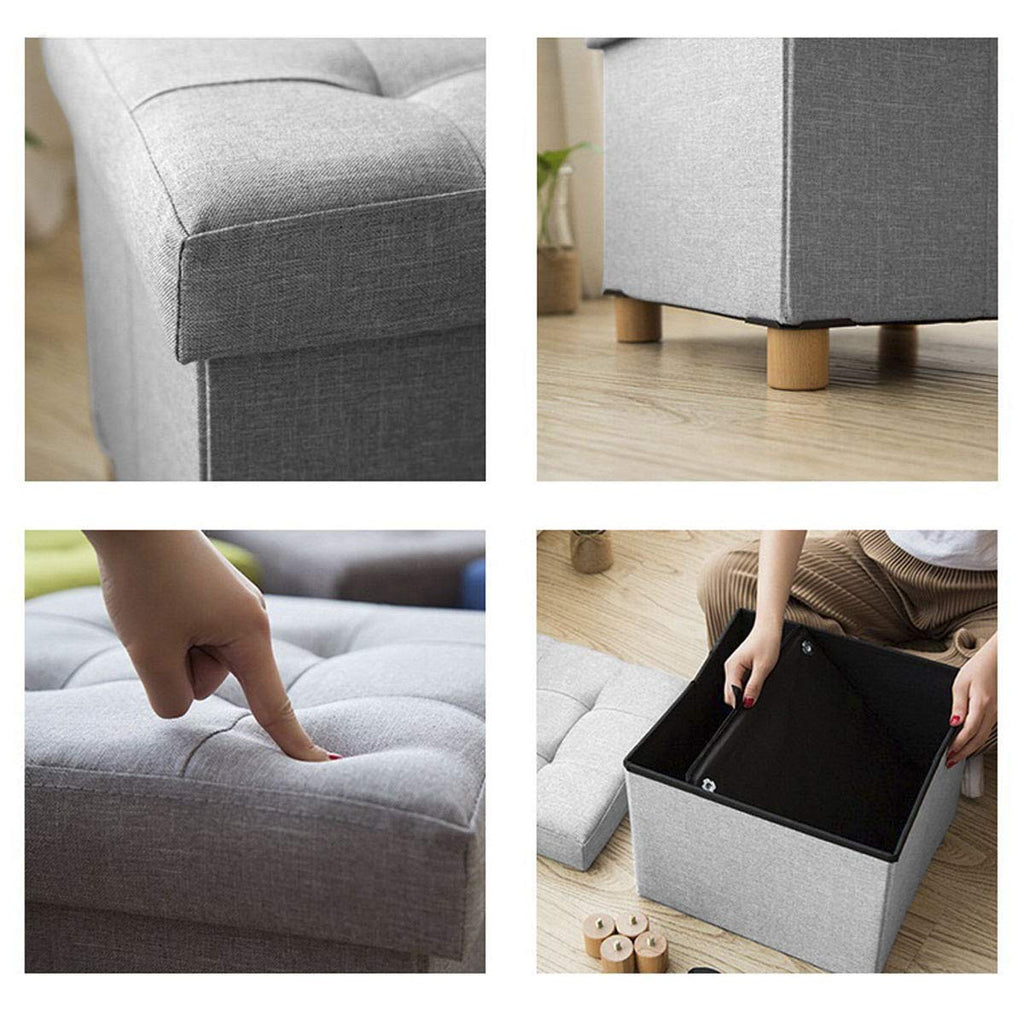 BRIAN & DANY Folding Storage Ottoman with Wood Legs - Light Gray Linen