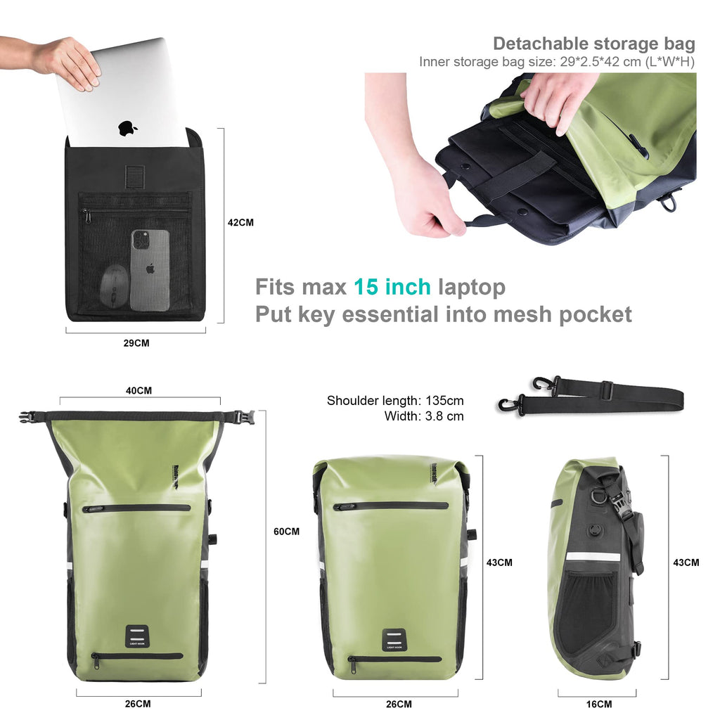 Rhinowalk 22L Waterproof Bike Pannier Bag | 15" Laptop Backpack