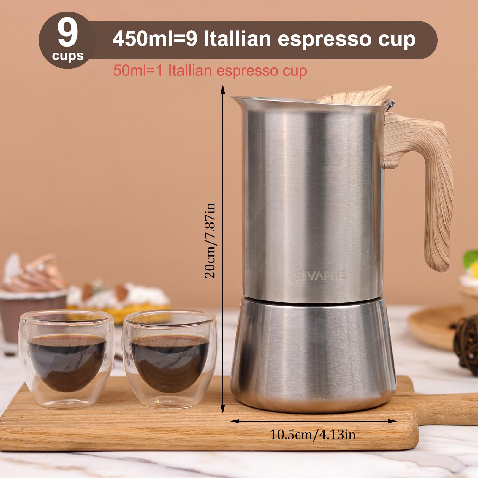 Sivaphe Stovetop Espresso Maker | 450ml Stainless Steel Moka Pot