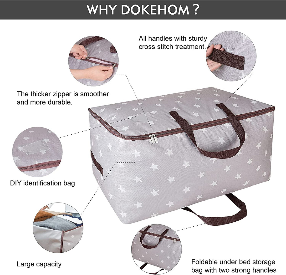 DOKEHOM 3-Pack 105L Large Storage Bag, Underbed Clothes Organizer, Grey - image 4