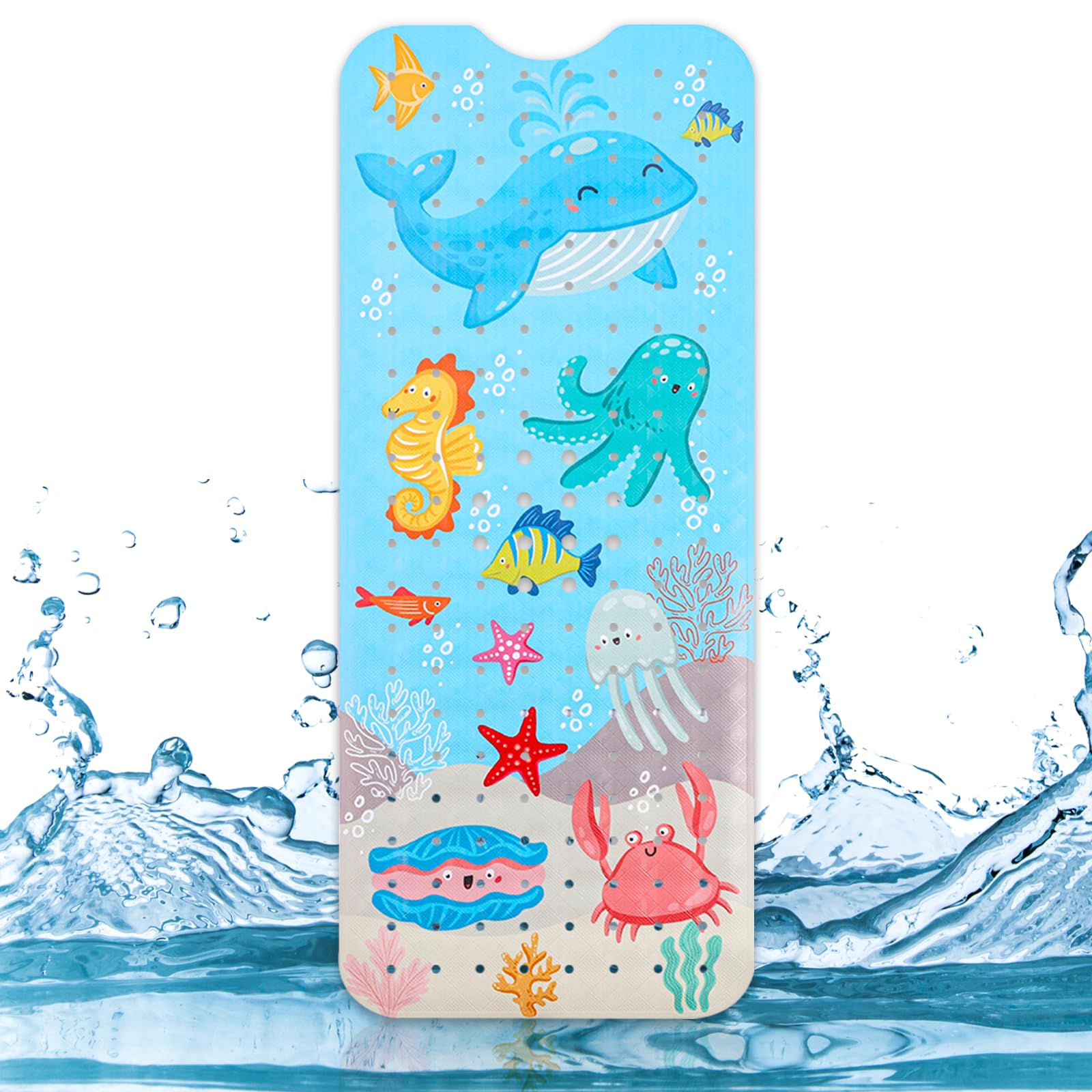 Capslpad Kids Non Slip Bathtub Mat | 40x100cm Whale Marine Animal Bath Mat