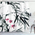 ABAKUHAUS Japanese Bamboo & Cherry Blossom Fabric Shower Curtain Set