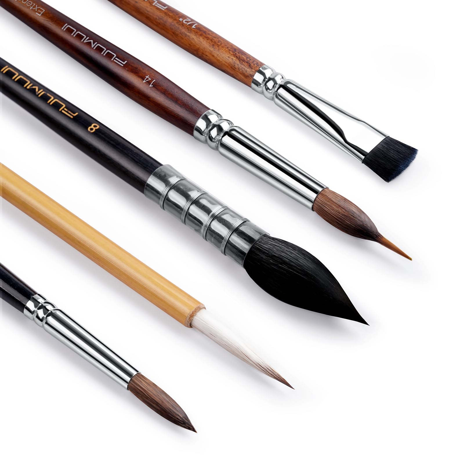 Fuumuui 5pcs Professional Watercolor Brush Set – Mixed Tips & Squirrel Hair