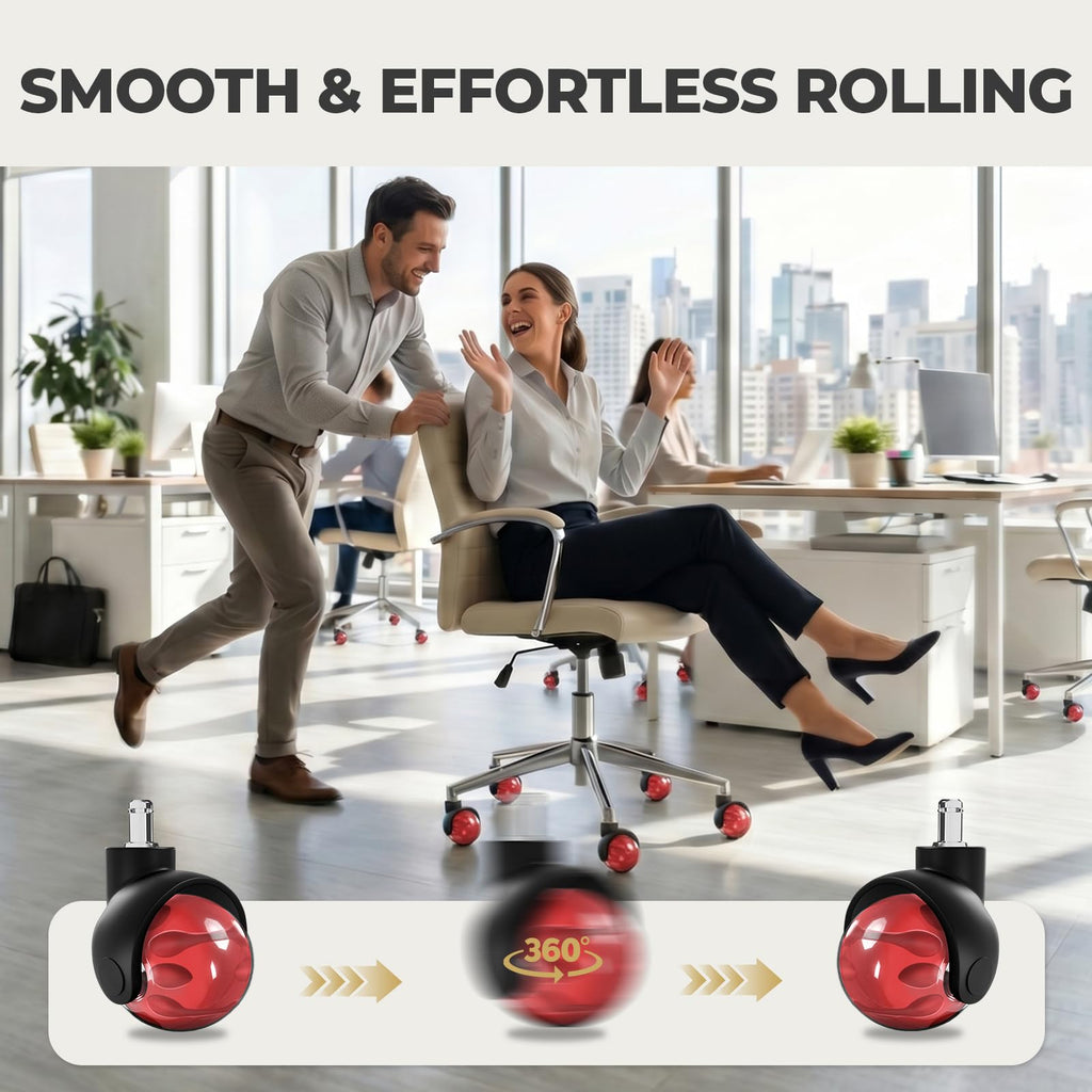 Office Chair Wheels Set of 5, Universal Pin Size 11×22mm Rubber Casters, Smooth & Silent, Safe for All Floors - image 5