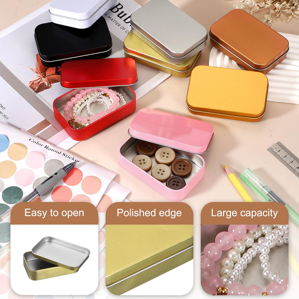 sourcing map 2Pcs Metal Tin Box Container, 3.7x2.4x0.9 Rectangular Empty Box with Self Adhesive Colored Stickers - image 3