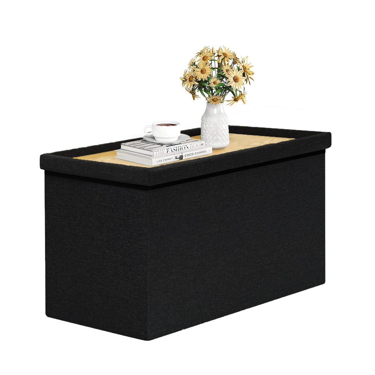 Bonlife Large Storage Ottoman Bench, Foldable Footstool with Tray - image 1