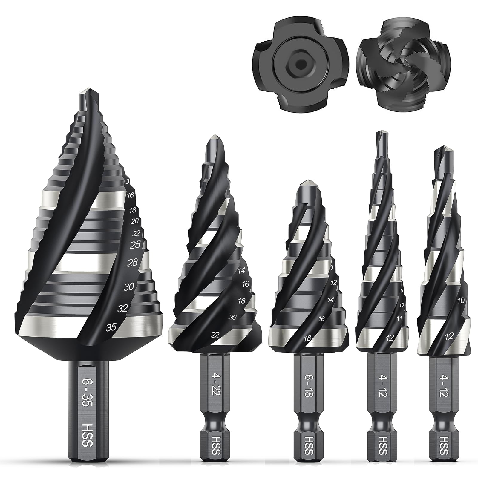 THINKWORK 5-Piece HSS Spiral Flute Step Drill Bit Set (4mm-35mm) Metric
