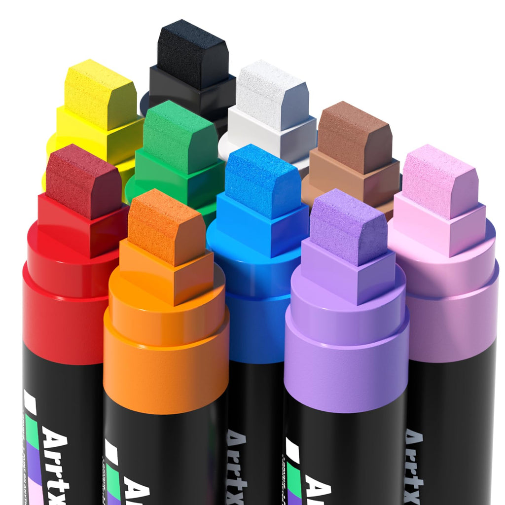 Arrtx 15mm Jumbo Acrylic Paint Pens | 10 Colors Wide Felt Tip Markers