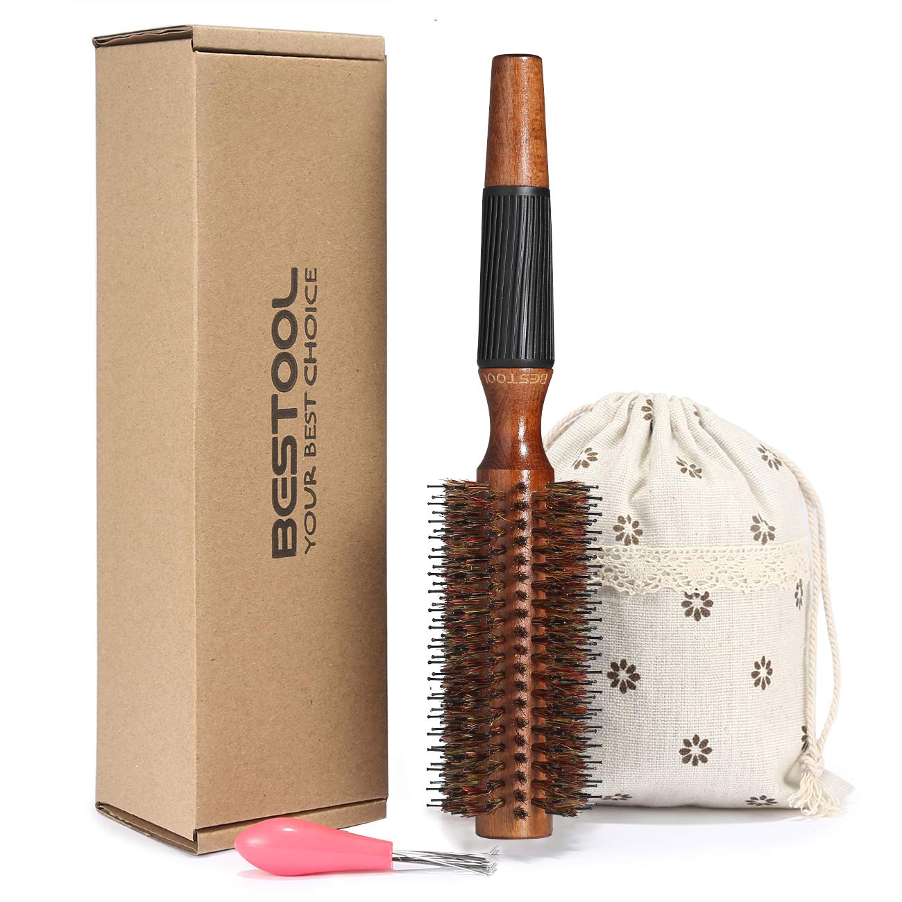 BESTOOL Boar Bristle Round Brush – Wooden Barrel Hair Styling Brush