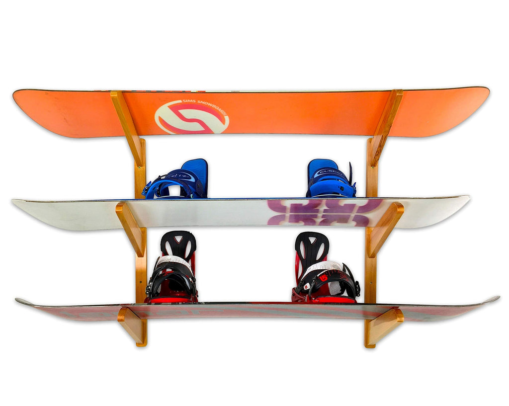 StoreYourBoard Timber Snowboard Wall Rack | 3-Board Wood Storage Mount