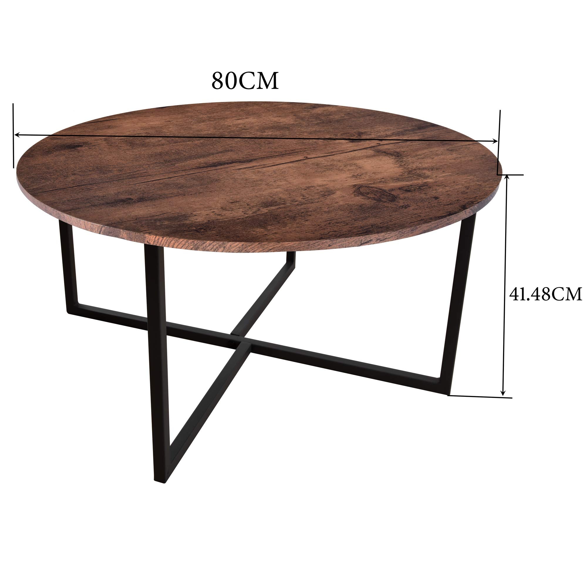 BOFENG Round Coffee Table – Modern Wood and Metal Sofa Tea Table