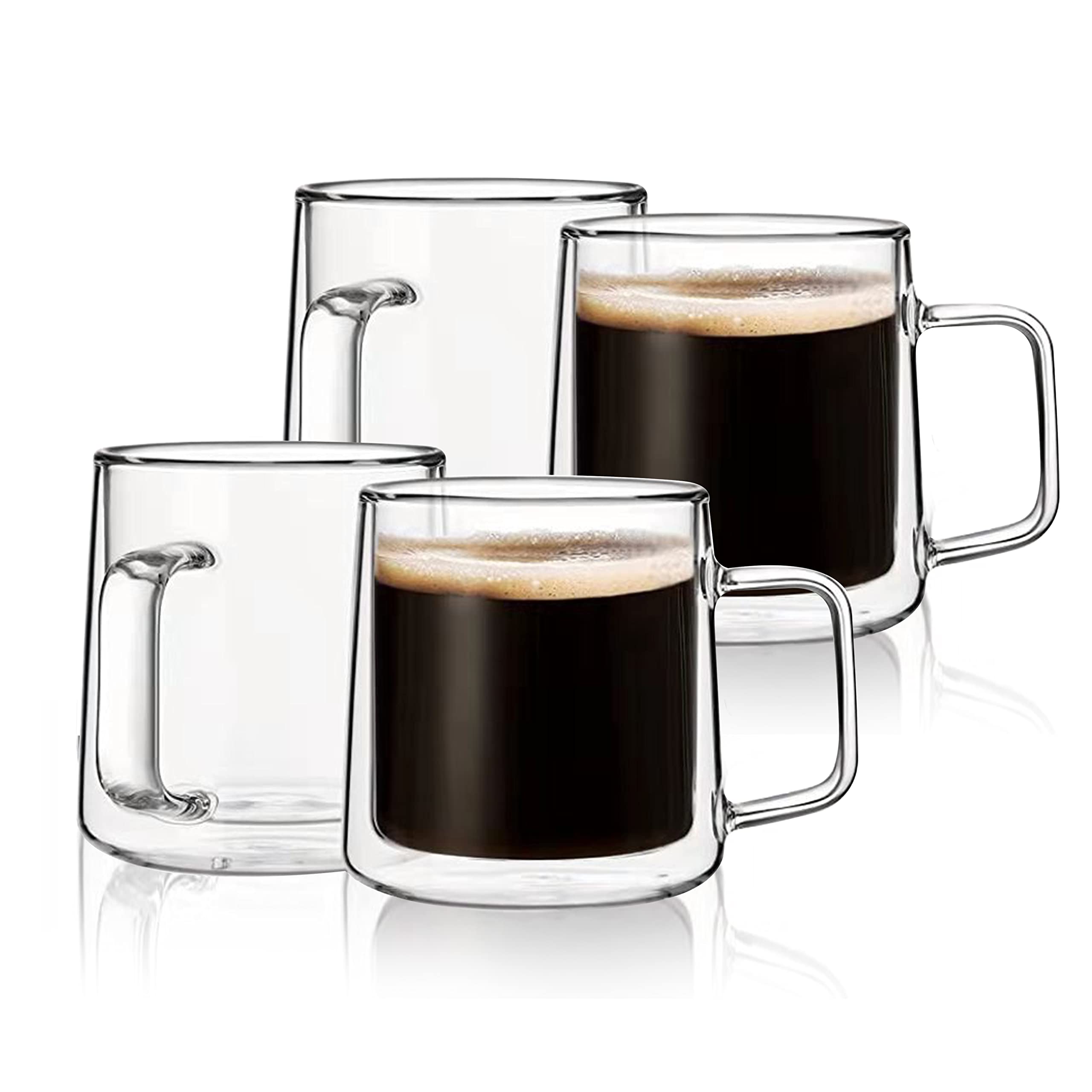 CNGLASS Double Wall Insulated Glass Coffee Mugs - 300ml Set of 4