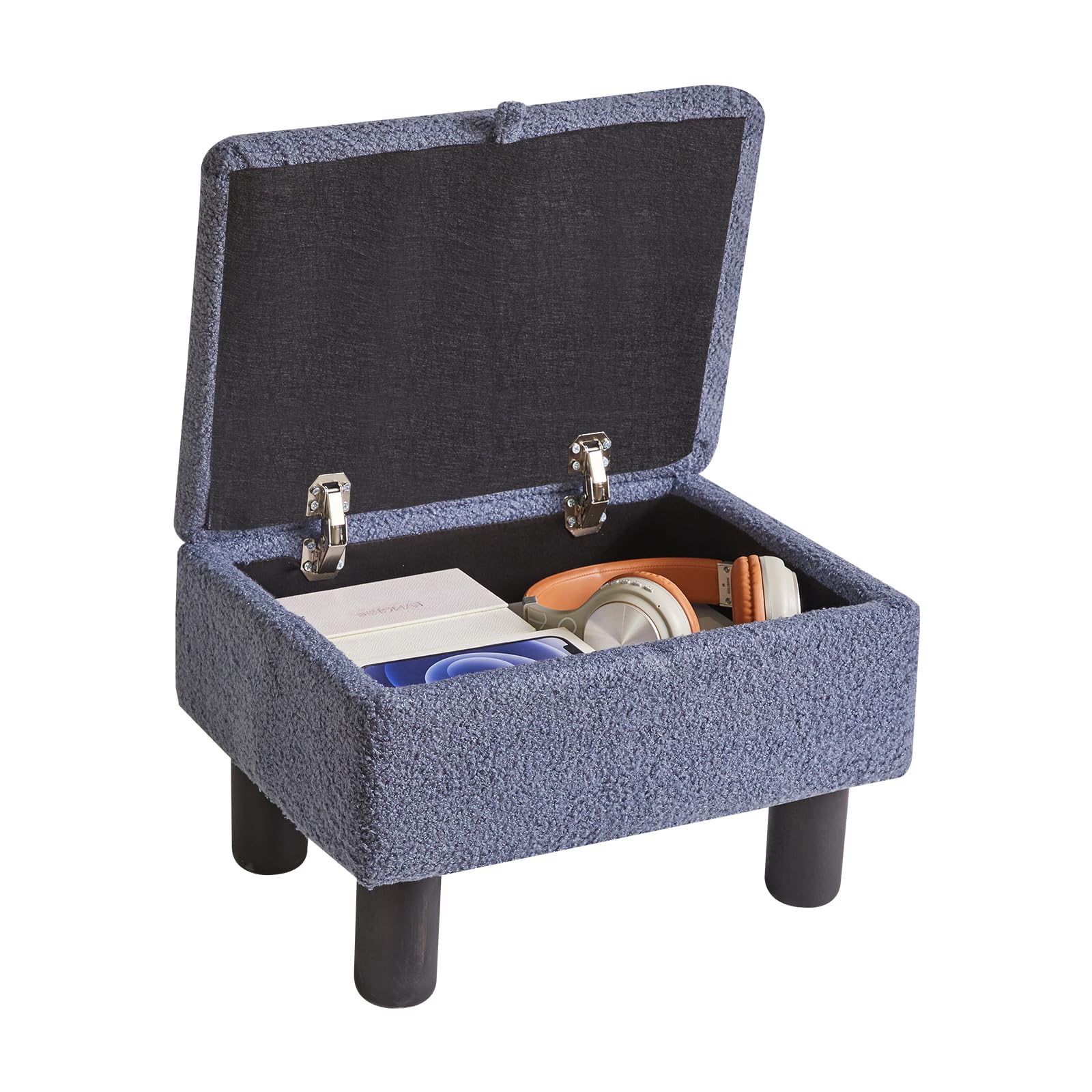 Aibiju Teddy Fur Storage Ottoman Footstool with Wood Legs - Blue
