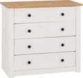 Seconique Panama 4 Drawer Chest - White & Natural Wax Wood Dresser