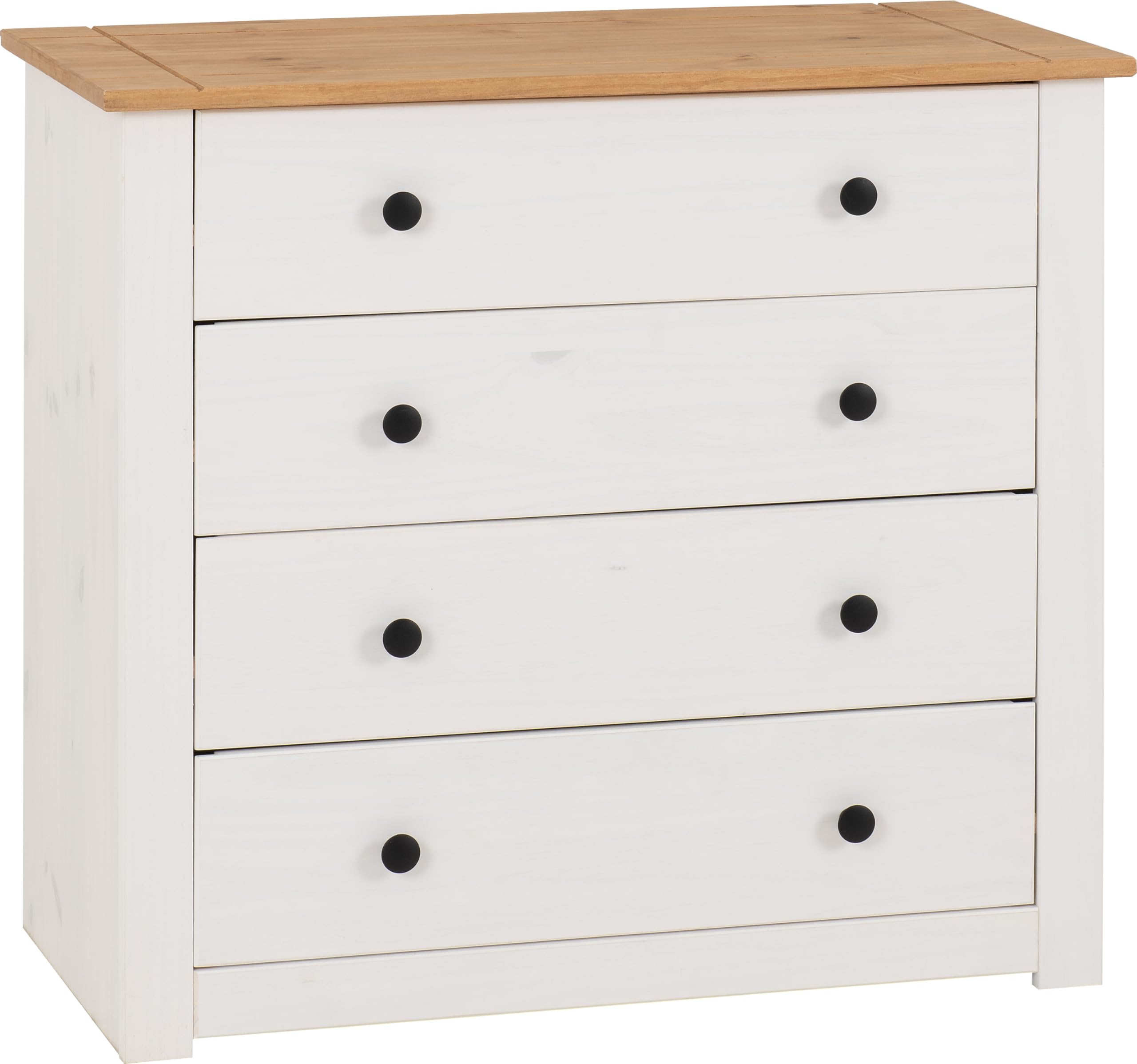 Seconique Panama 4 Drawer Chest - White & Natural Wax Wood Dresser