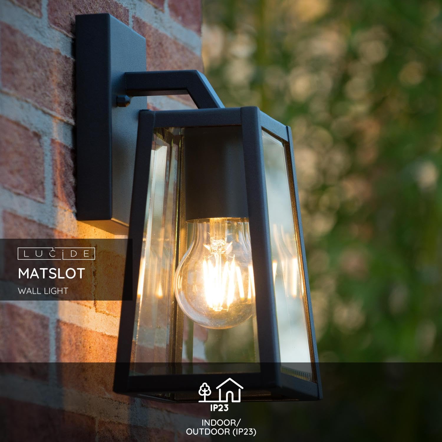 Lucide Matslot Outdoor Wall Light – Rustic Black Metal Lantern IP23