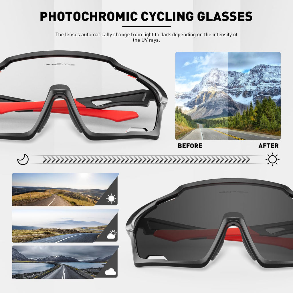 KAPVOE Photochromic Cycling Glasses | UV400 TR90 Sports Sunglasses