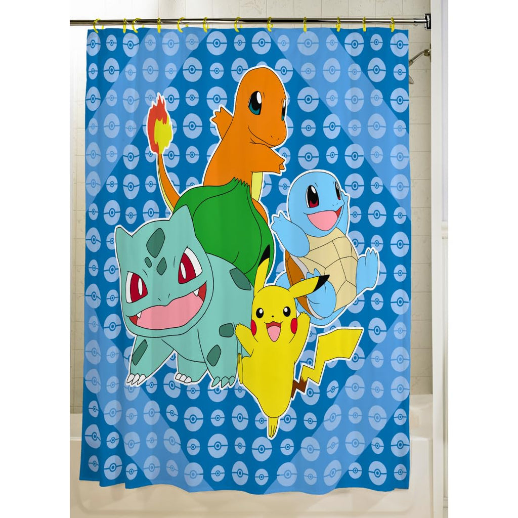 Franco Pokemon Anime 13 Piece Shower Curtain and Ring Set, 100% Officially Licensed Product