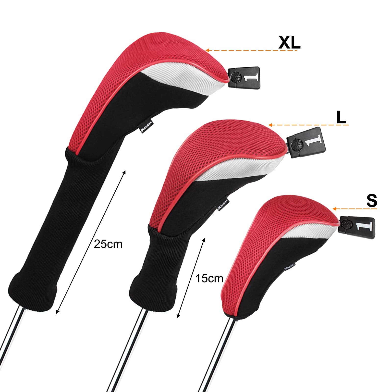 Andux Golf Wood Club Head Covers - 4pcs Set for 460cc Driver - Red