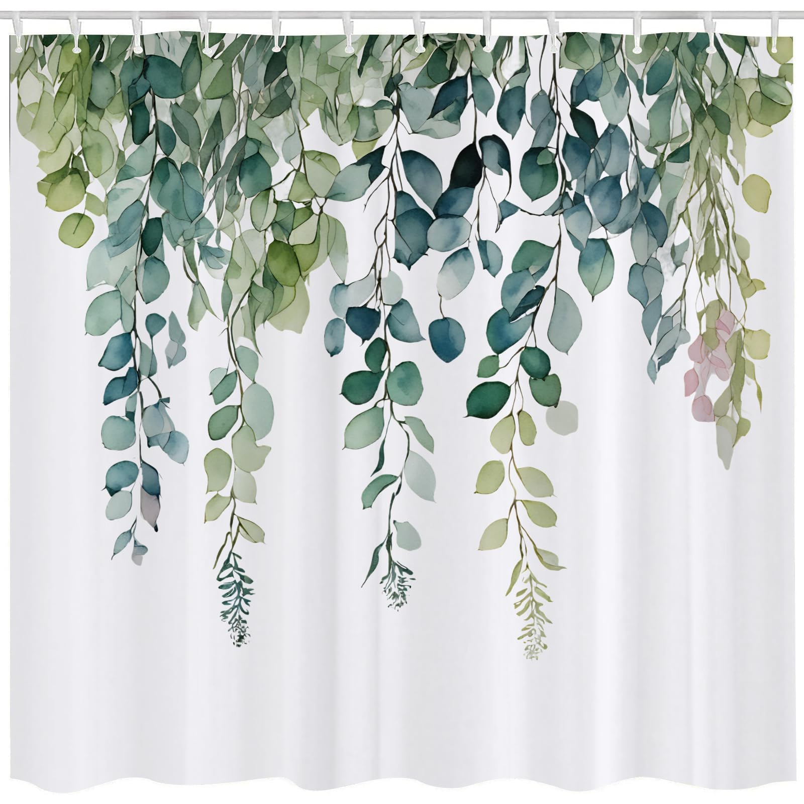 Jolof Store Eucalyptus Green Leaves Fabric Shower Curtain - 72x72 Inch