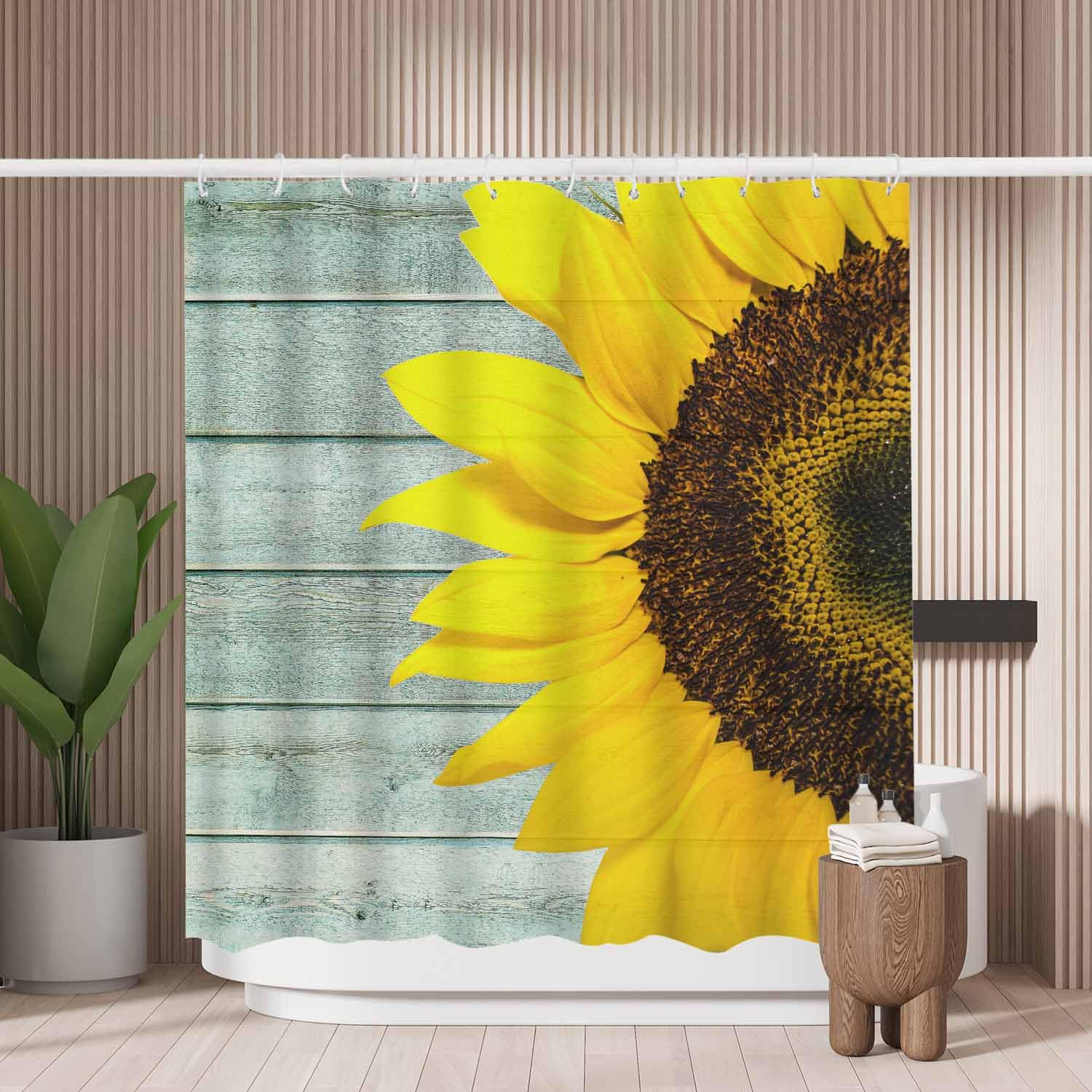 Woutay Yellow Sunflower Shower Curtain | Mold Resistant Polyester – 180x180cm