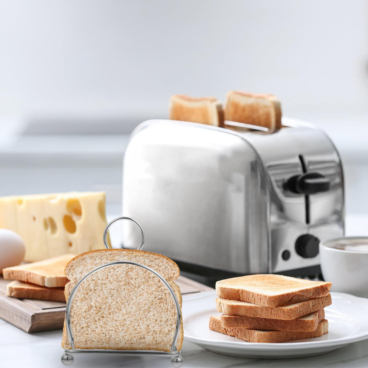 SHINEOFI Toast Display Rack Stainless Steel Bread Stand Space Saving Design, Metal Holder for Sliced Bread and Pastries - image 4
