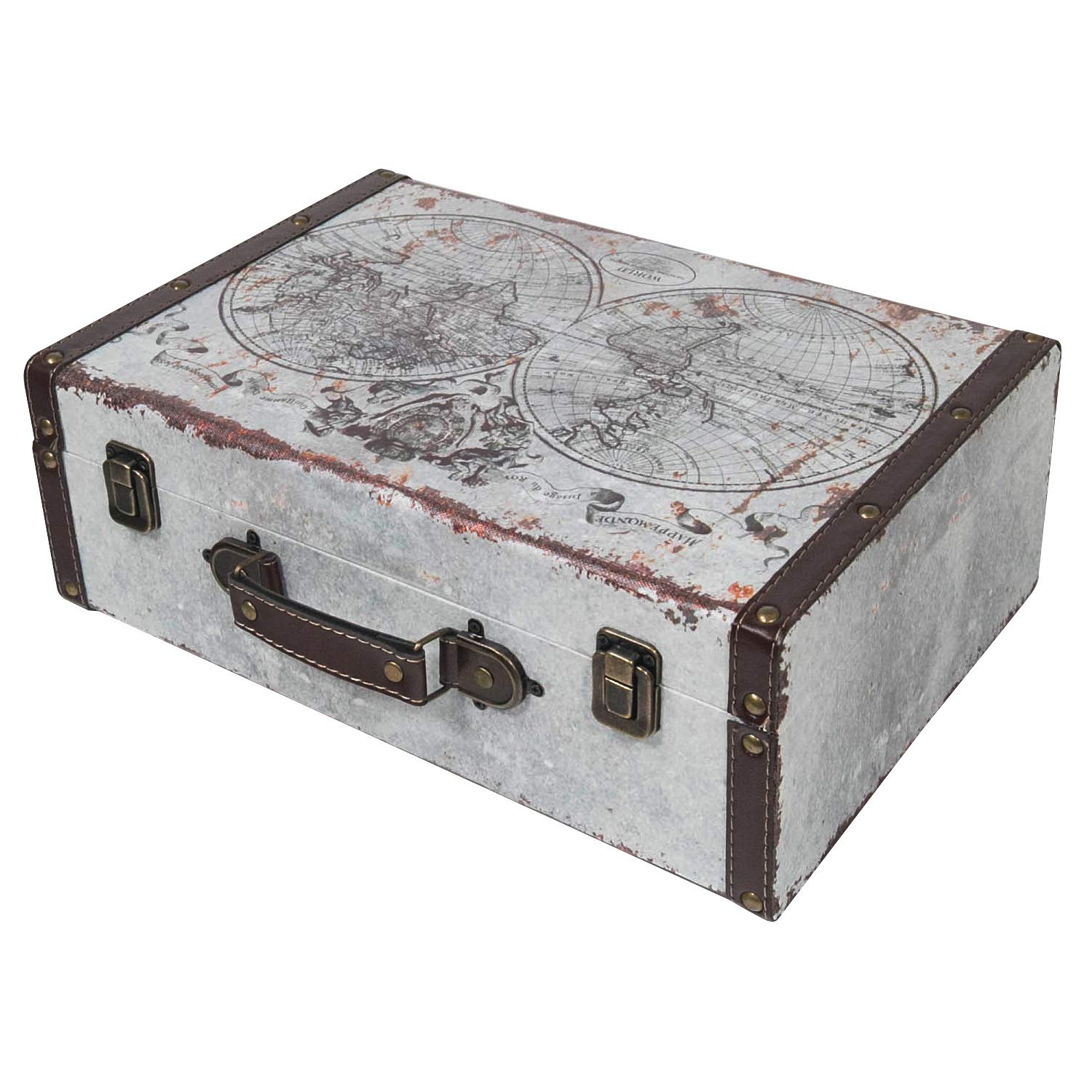 HMF Vintage Wooden Suitcase – World Map Decorative Storage Chest