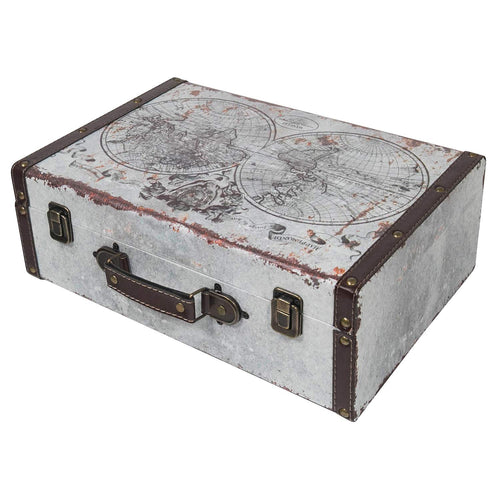 HMF Vintage Wooden Suitcase – World Map Decorative Storage Chest
