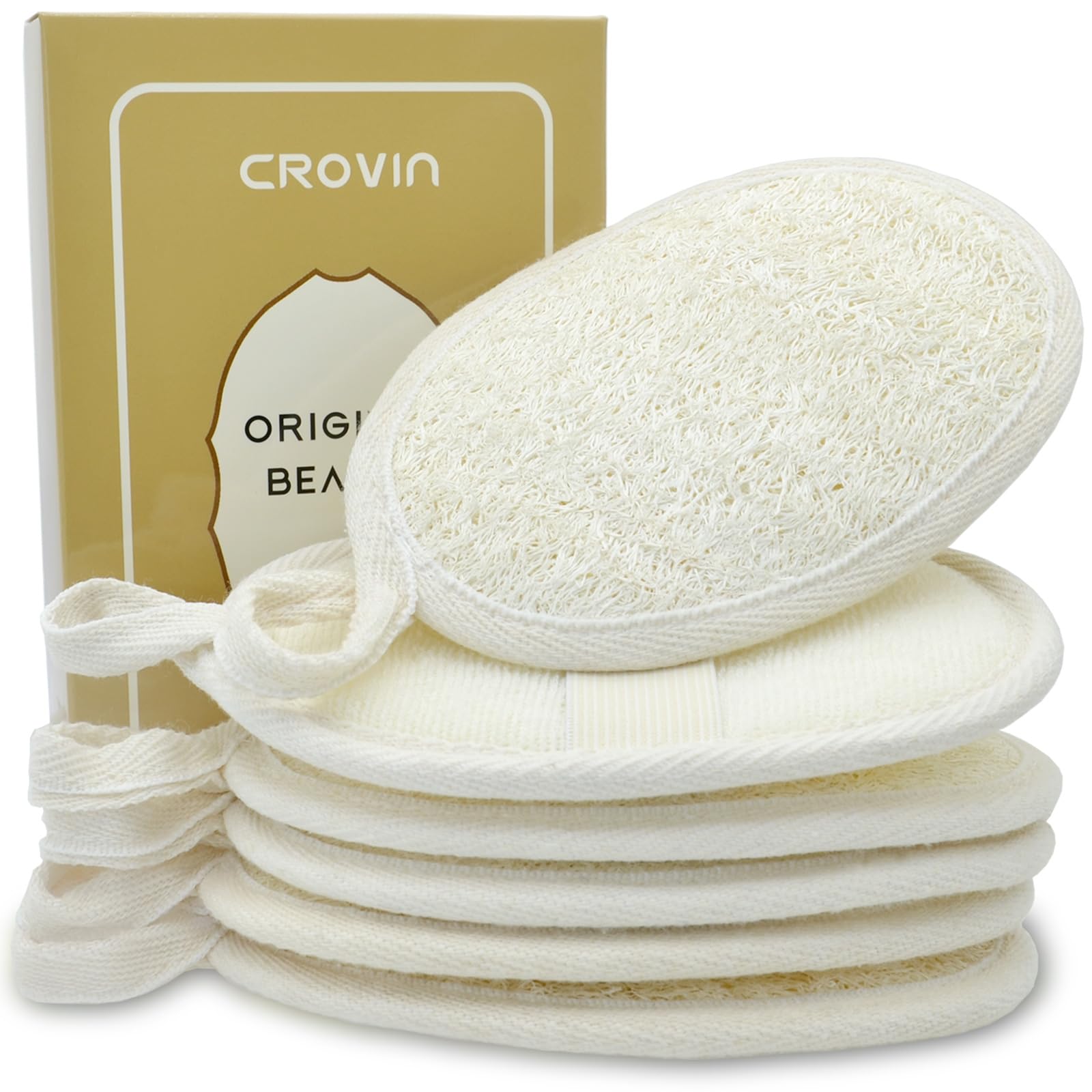 Crovin Natural Loofah Pads – 6 Pack Exfoliating Body Scrubber Sponges