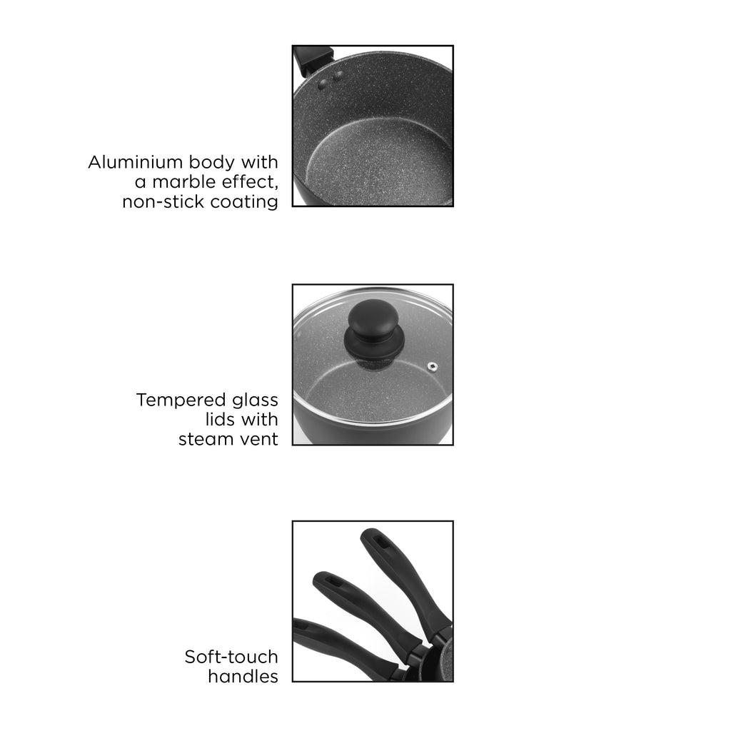 Russell Hobbs Metallic Marble 5 Piece Non-Stick Cookware Set | Induction