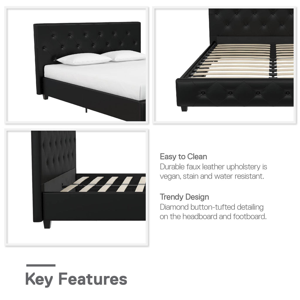 DHP Dakota Upholstered Platform Bed, Black PU Double
