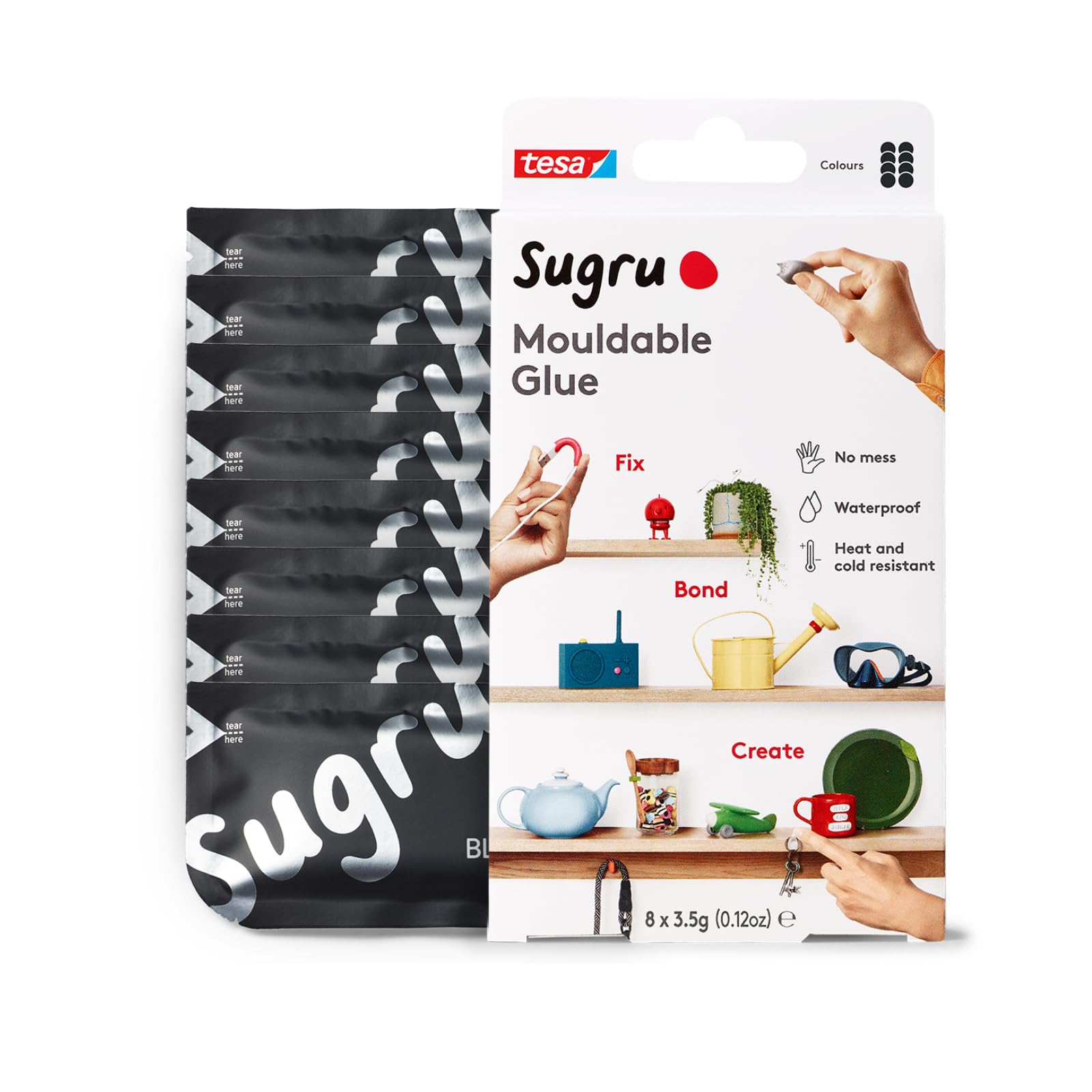 Sugru by tesa Mouldable Multi-Purpose Glue - Black Adhesive, 8-Pack