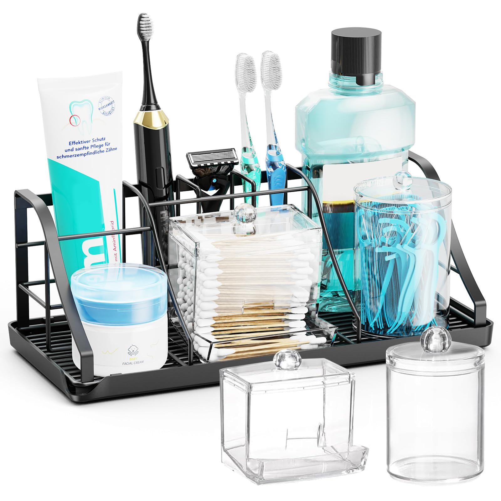 CHONLY 7-Slot Stainless Steel Toothbrush Holder with Drain Tray - Black