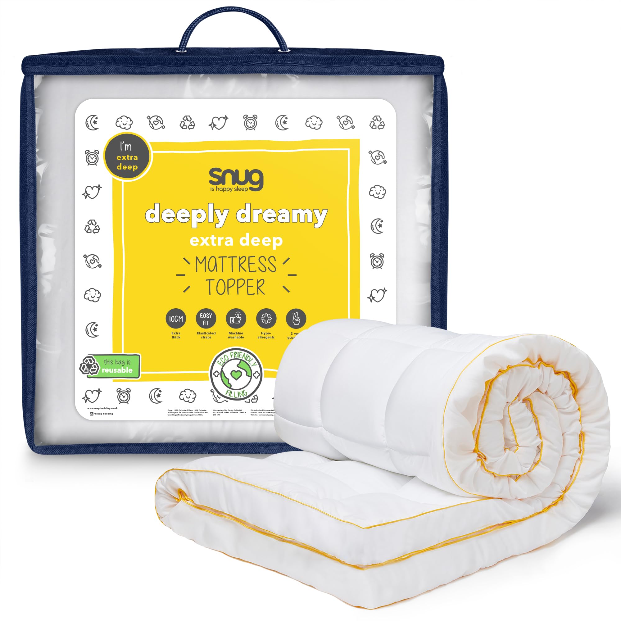 Snug Deeply Dreamy Mattress Topper – 10cm Extra Thick Quilted Single