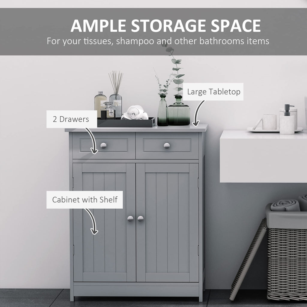 kleankin Freestanding Grey Bathroom Storage Cabinet with 2 Drawers