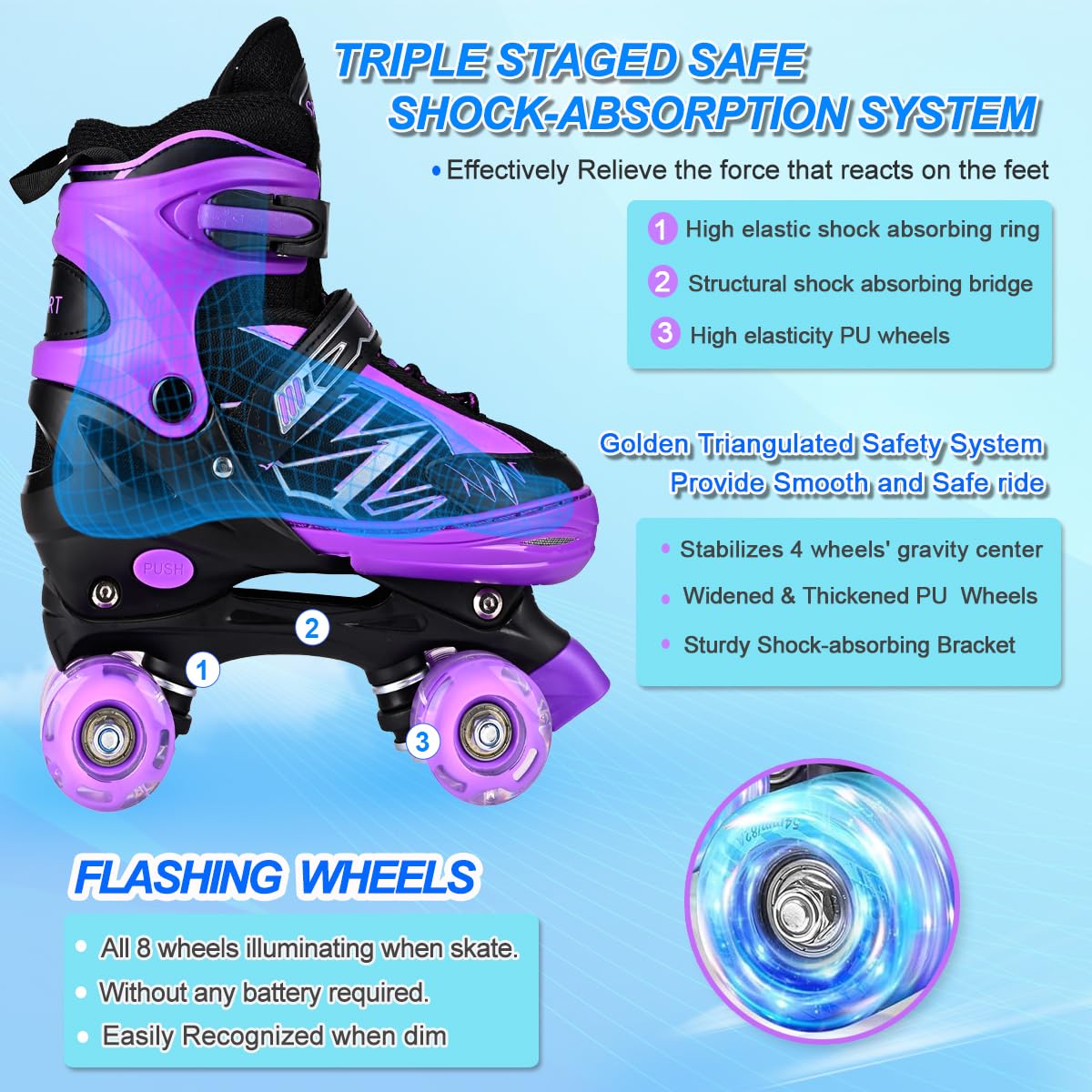 Kids Roller Skates – Adjustable Beginner Skates with Light Up Wheels