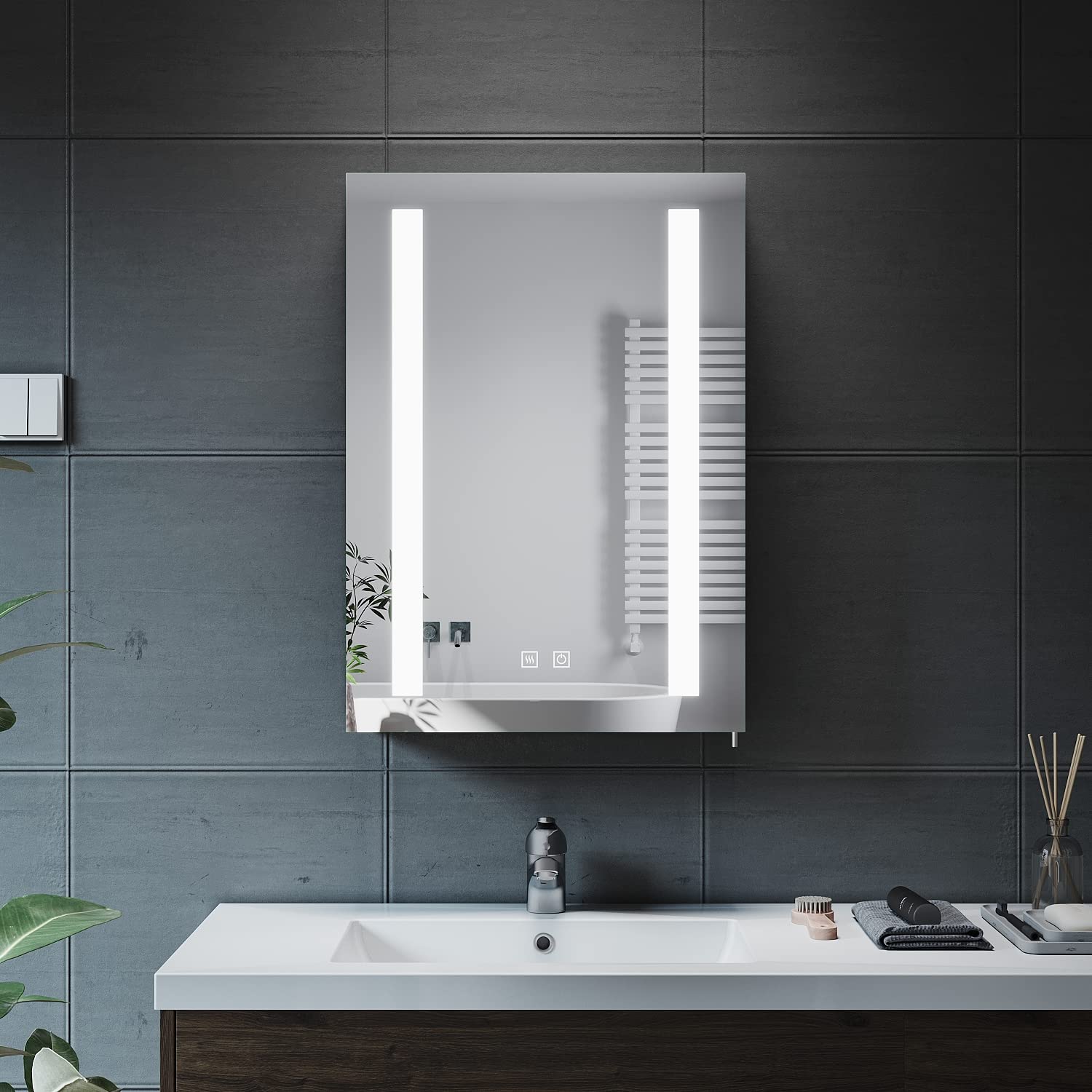 ELEGANT LED Bathroom Mirror Cabinet with Shaver Socket & Demister Pad