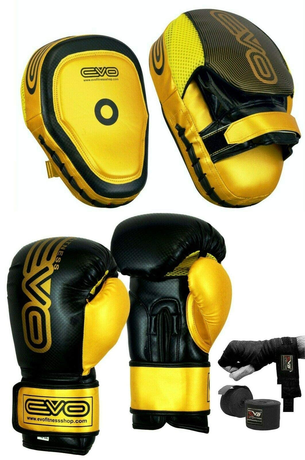EVO Fitness Matte Boxing Gloves and Focus Pads Set - Maya Nubuck Leather