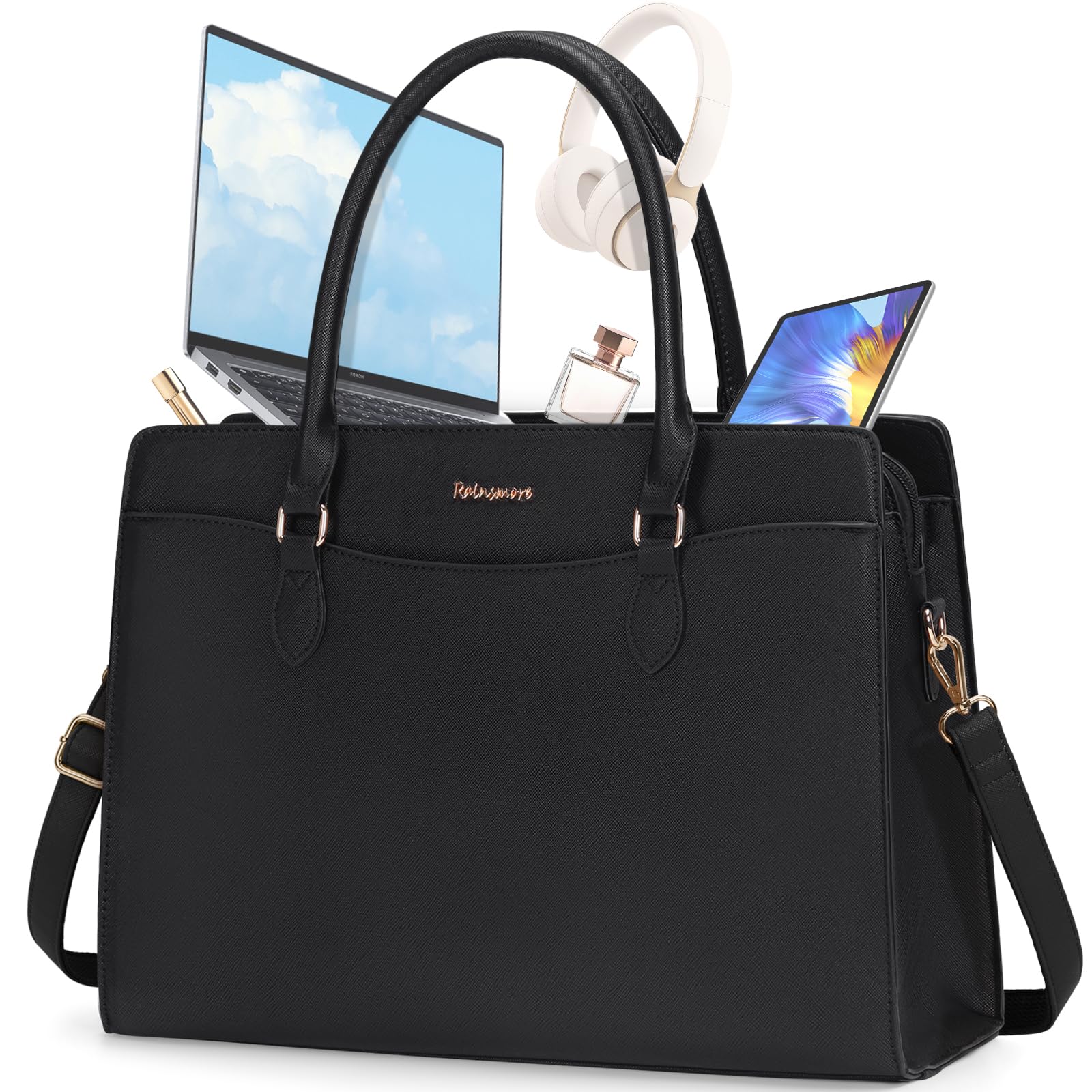 RAINSMORE 15.6 Inch Laptop Tote Bag – PU Leather Work Handbag
