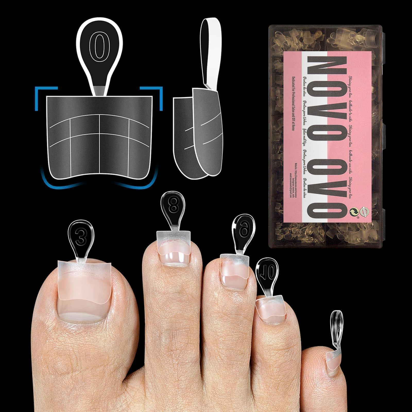 NOVO OVO Soft Gel Toe Nail Tips – Half Cover Square Pedicure Tips, 300 Pcs