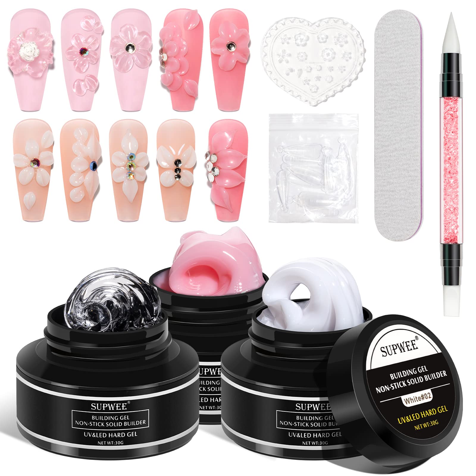 SUPWEE 3D Sculpture Gel Kit - 3 Colors Solid Builder Gel for Nail Art