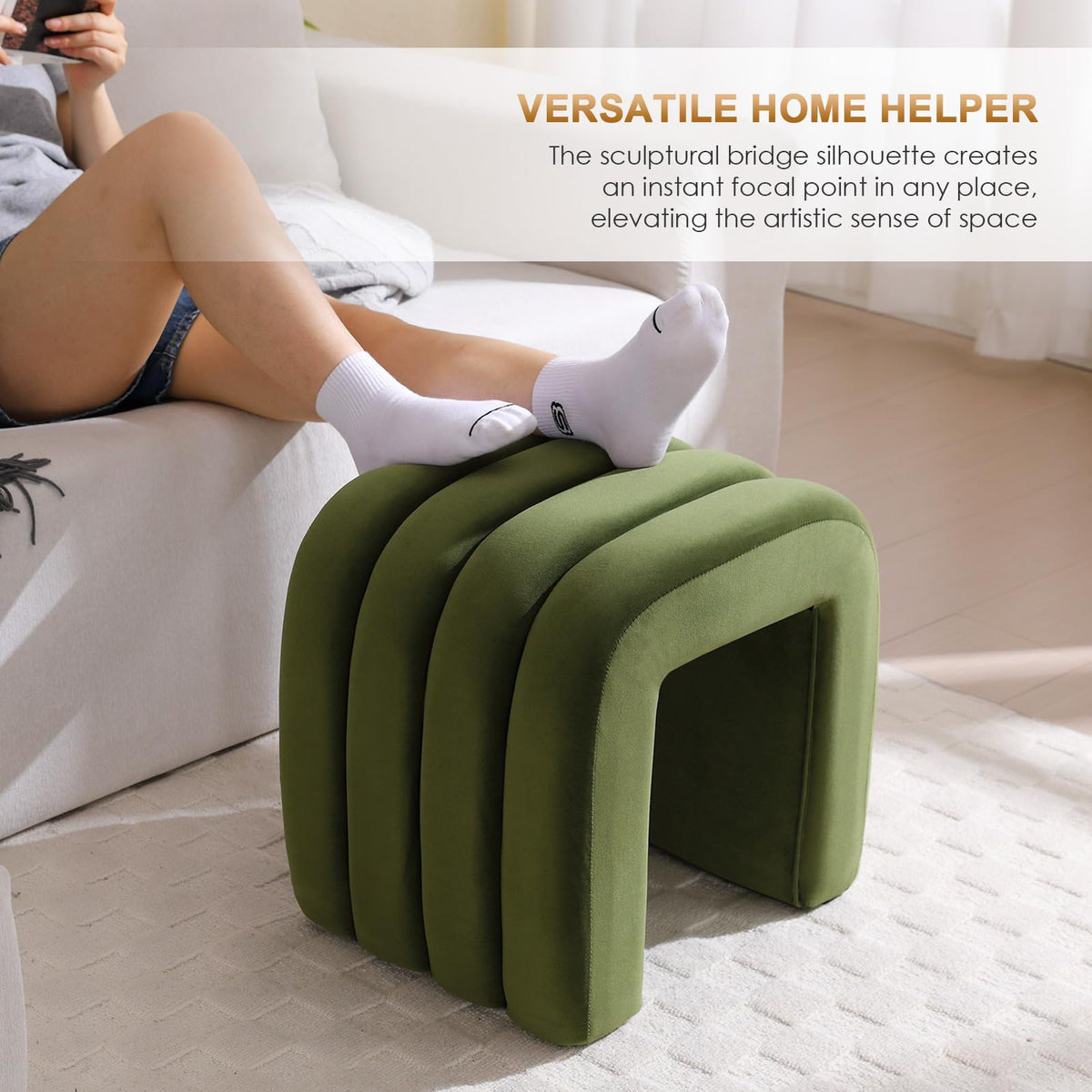 Zesthouse Arched Ottoman Foot Stool, U-shape Pouffe Footstool, Green - image 5