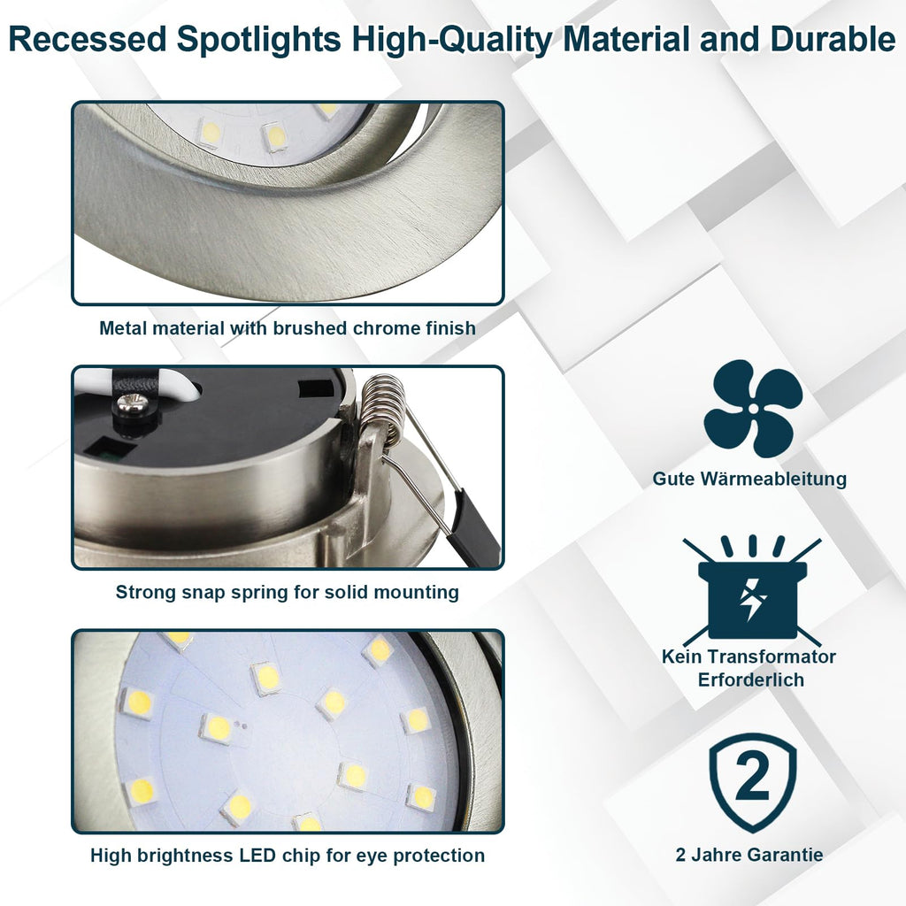 HiBay 8-Pack Ultra Slim LED Recessed Spotlights | Brushed Chrome Tilt Downlights