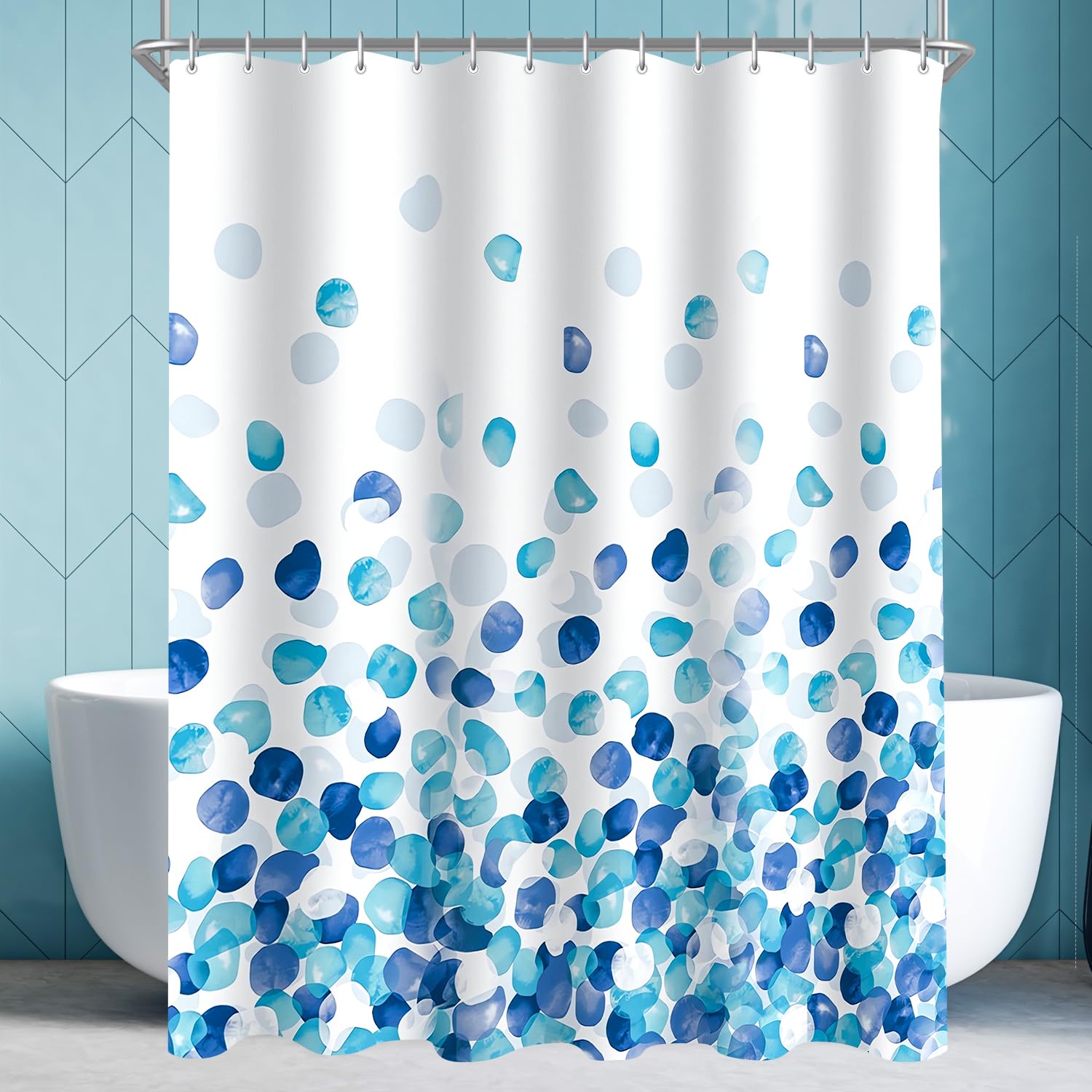 Lerores Blue Petals Shower Curtain – 120x200cm Anti-Mould Polyester