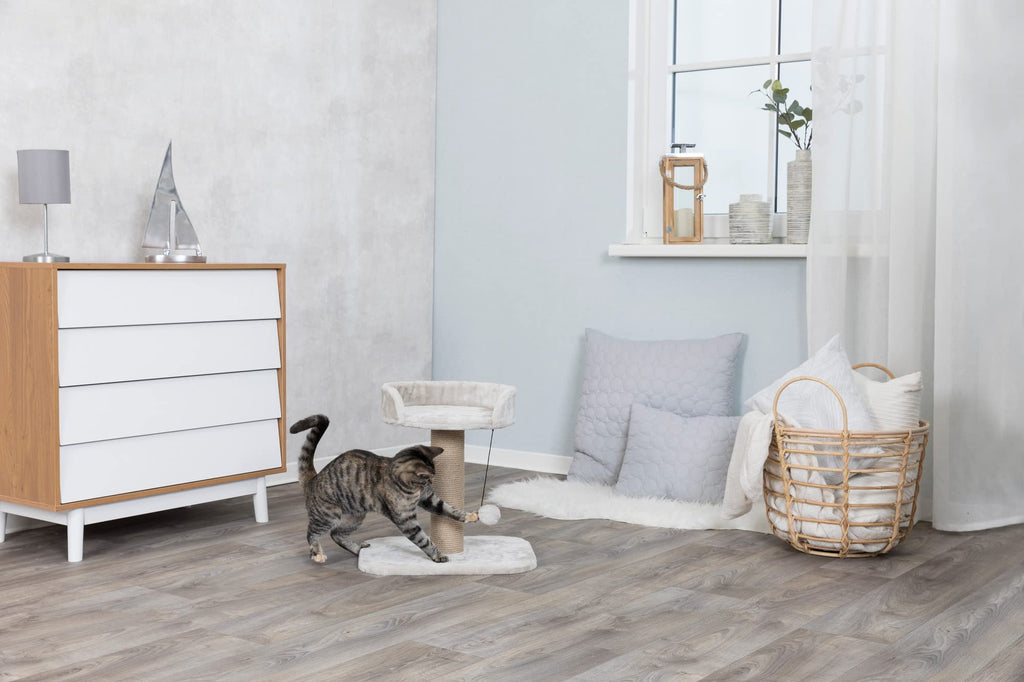 Trixie Cat Scratching Post with Jute and Plush Platform - Light Grey